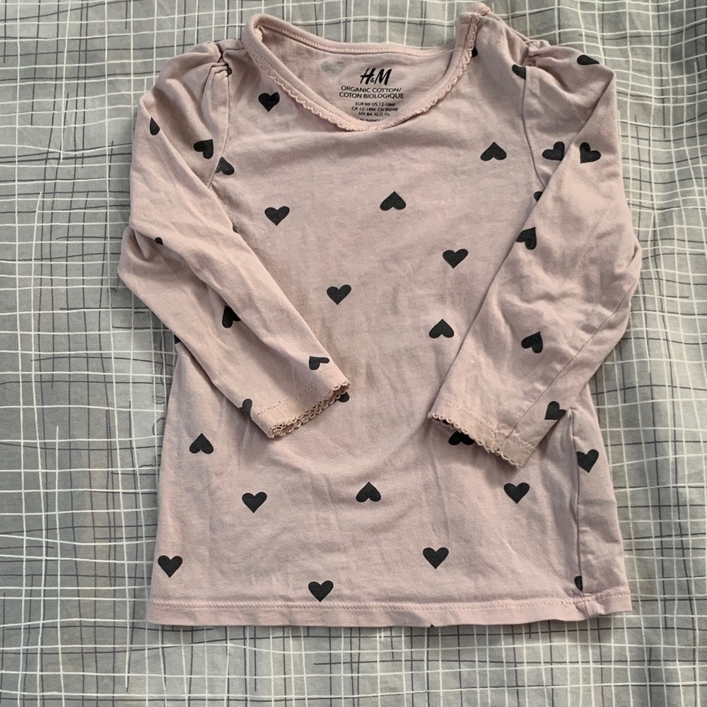 H&M Light Pink Long Sleeve with Black Hearts